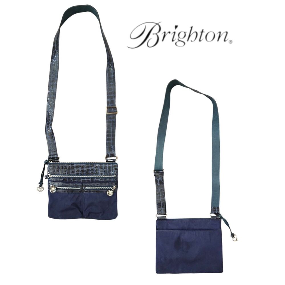 Brighton Navy Croc Embossed Crossbody Bag Mini Zip Purse Y2K Boho Travel